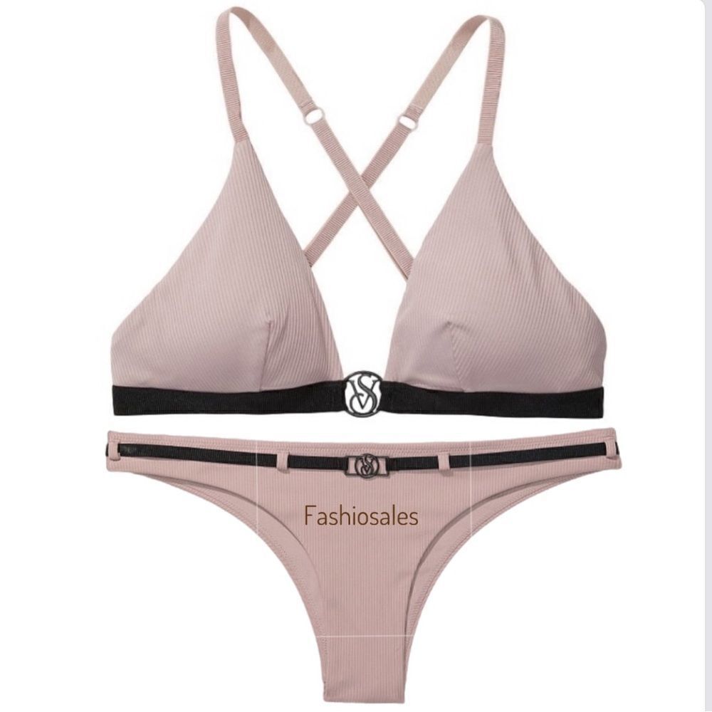Victorias Secret Swim Wild Wanderer Bralette Bikini top and Bottom Set Mauve